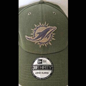 🆕️Miami Dolphins New Salute to Service 39 THIRTY Fitted Hat Olive Green